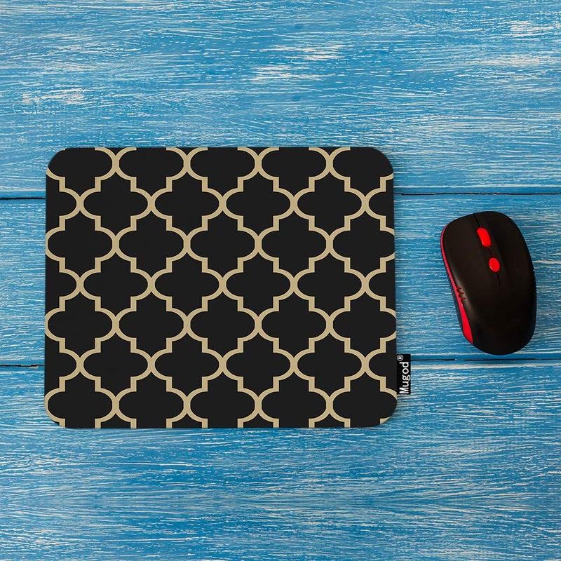 Mugod Quatrefoil Mouse Pad Moroccan Clover Flower Lantern Shape Black and Gold Mouse Mat Non-Slip Rubber Base Mousepad for Computer Laptop PC Gaming Working Office & Home 9.5x7.9 Inch - Image 2